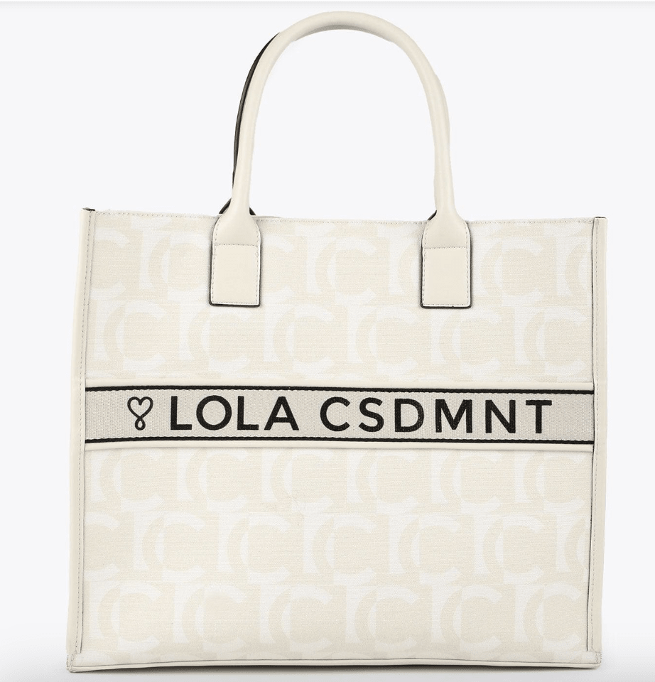 Cartera Lola Casademunt Shopper Monograma Blanco con Beige