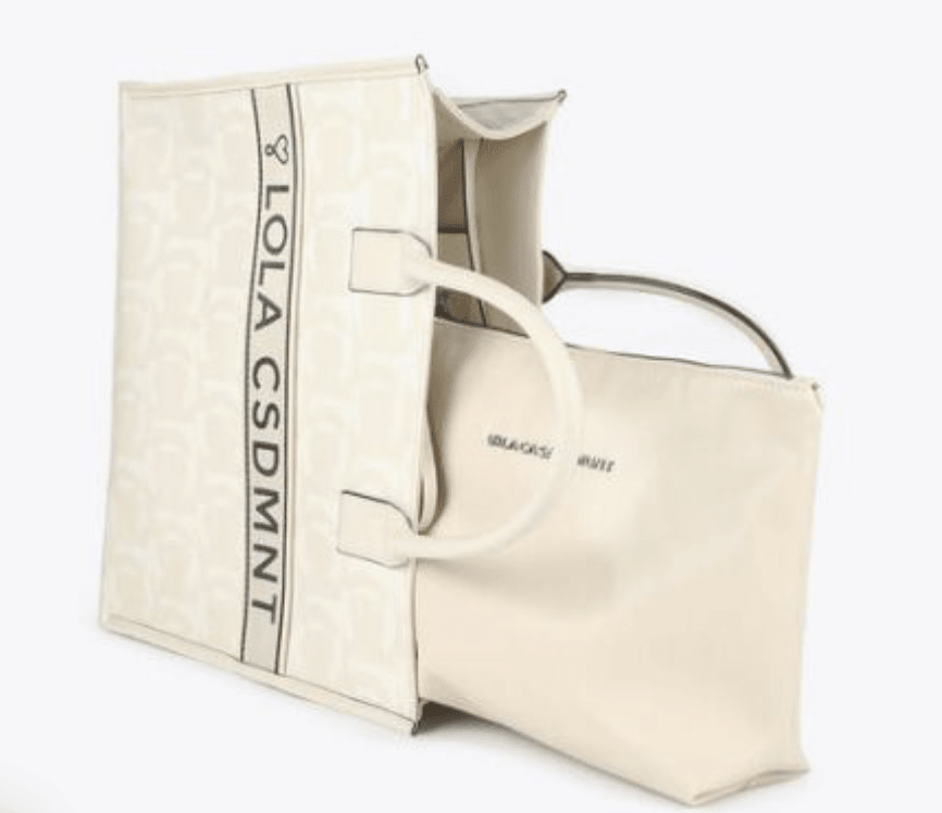 Cartera Lola Casademunt Shopper Monograma Blanco con Beige
