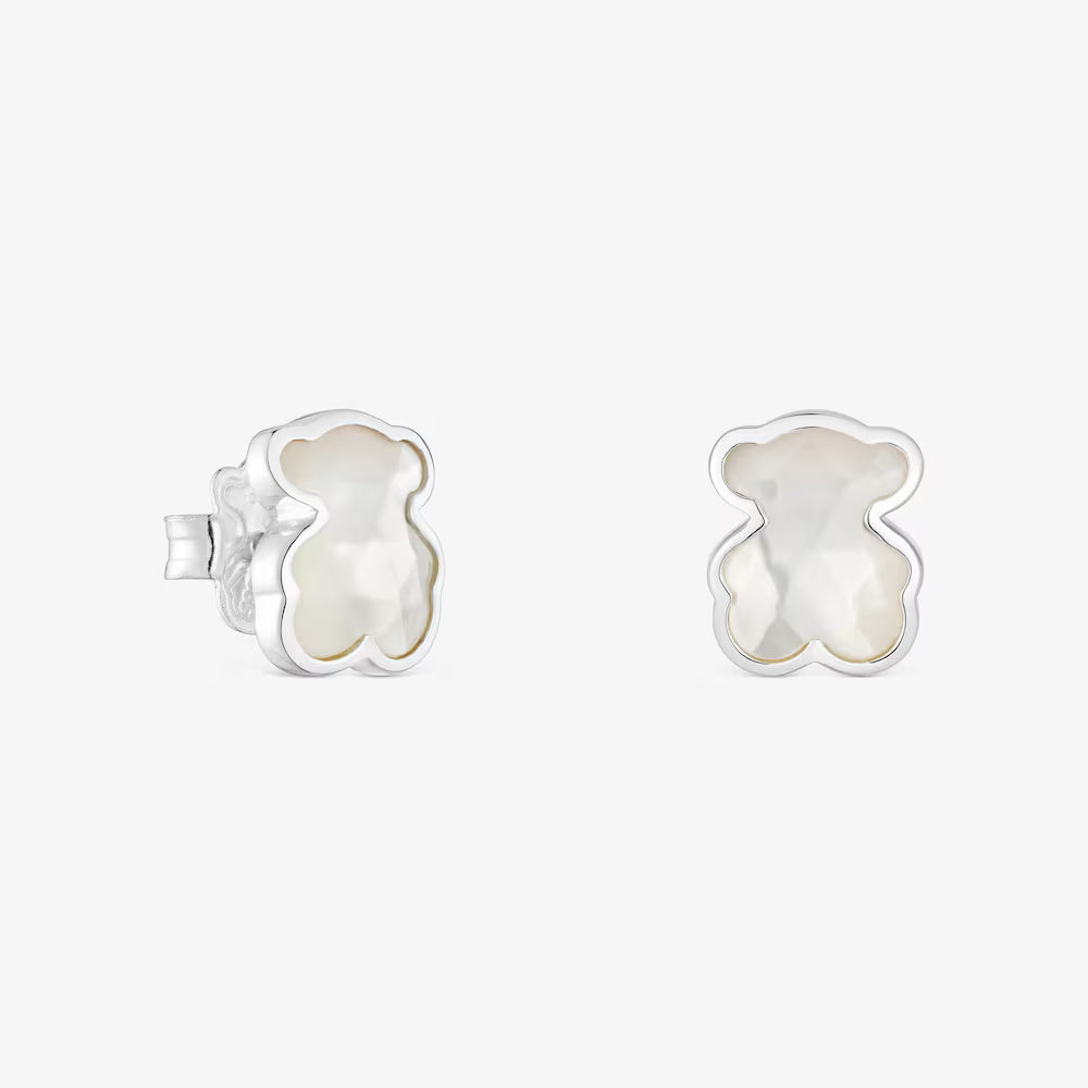 Aros Tous de Plata de Primera Ley para Mujer con Oso en Nácar de 10mm