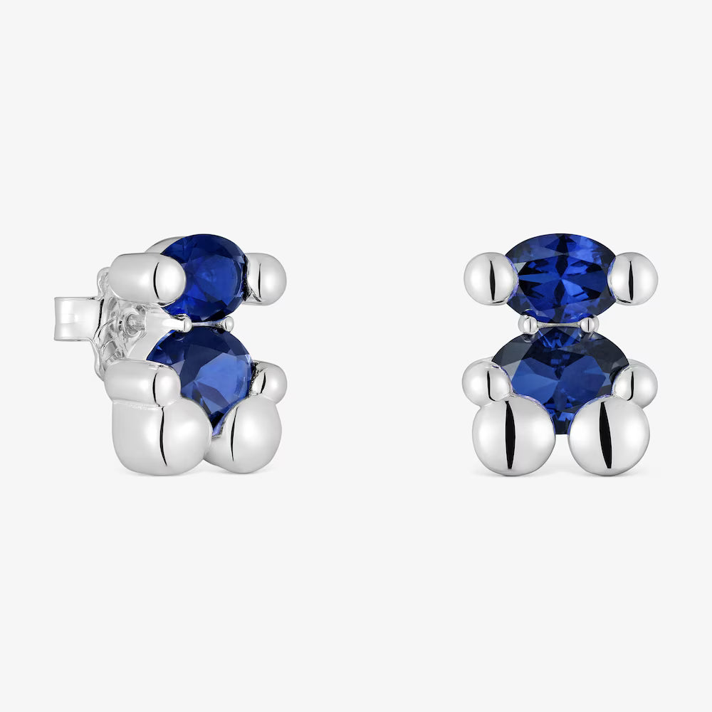 Aros Tous motivo oso de plata y zafiro azul creado en laboratorio 13 mm