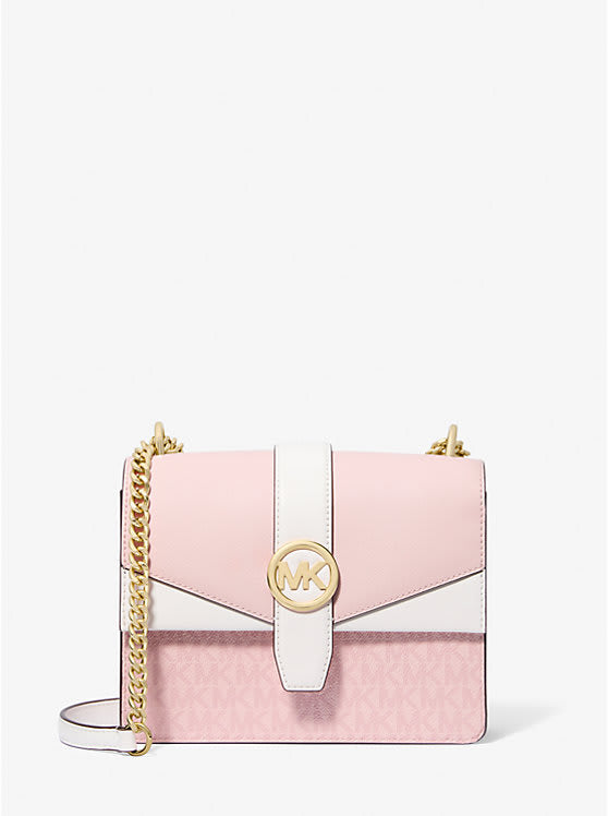 Cartera Michael Kors Crossbody Greenwich pequeña Rosa con blanco