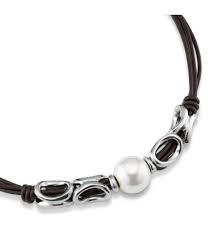 Collar Uno de 50 cuero con perla y detalles en plata