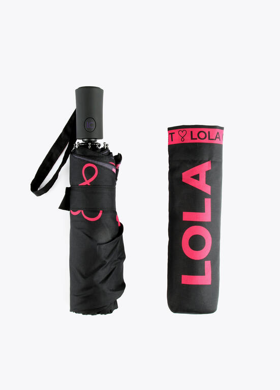 Paragua Lola Casademunt pequeño automatico Negro letras Fucsia