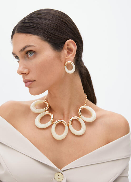 Aros Lola Casademunt ovalo Blanco - Dorado