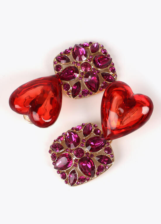 Aros Lola Casademunt Corazon rojo colgando un cuadrado morado