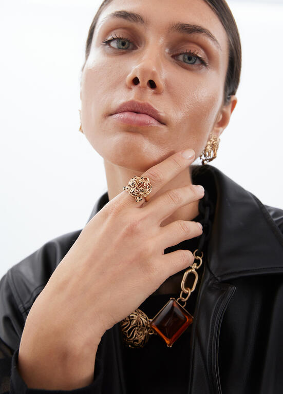 Anillo Lola Casademunt Cabeza Tigre Dorado TALLA 16