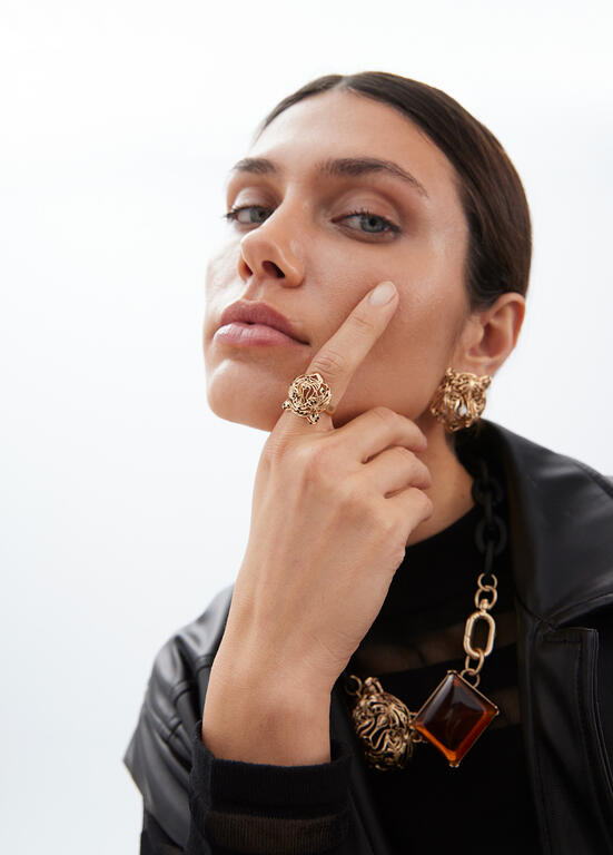 Anillo Lola Casademunt Cabeza Tigre Dorado TALLA 16