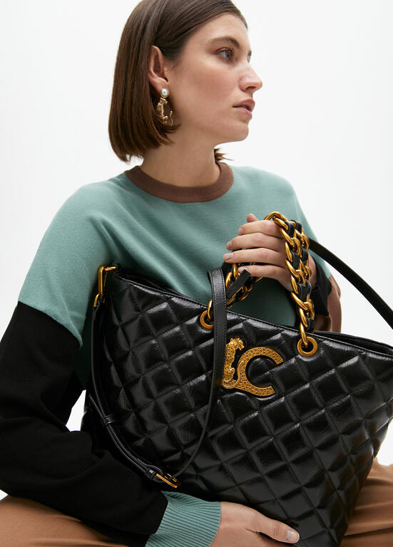 Bolso Lola Casademunt Shopper acolchado Efecto Piel Asa Cadena Negro