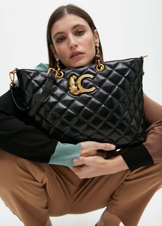 Bolso Lola Casademunt Shopper acolchado Efecto Piel Asa Cadena Negro