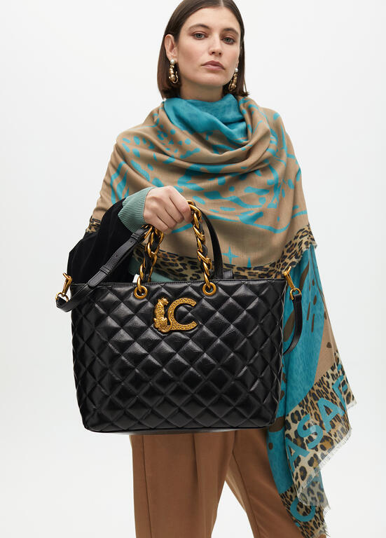 Bolso Lola Casademunt Shopper acolchado Efecto Piel Asa Cadena Negro
