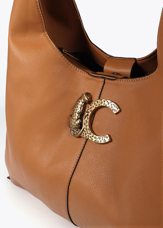 Bolso Lola Casademunt efecto piel asa trenzada y logo LC Camel
