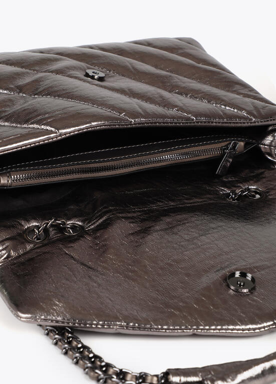 Cartera Lola Casademunt Rectangular Cadenas Acolchada Plateada Oscuro