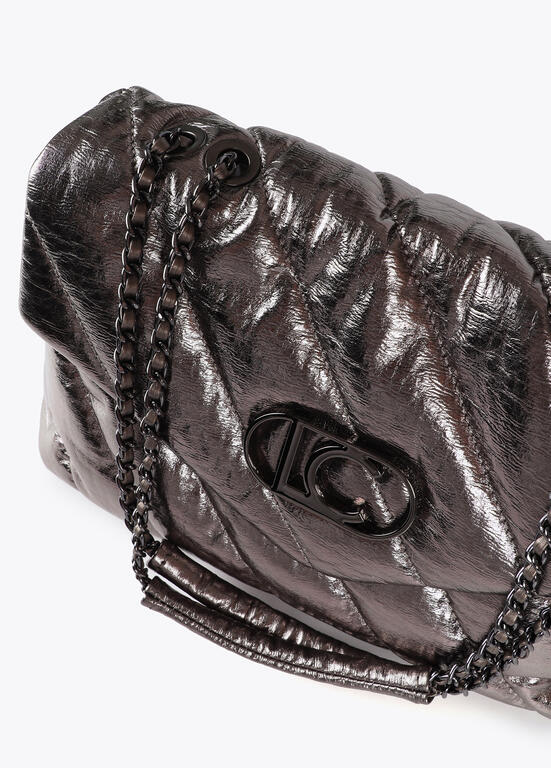 Cartera Lola Casademunt Rectangular Cadenas Acolchada Plateada Oscuro