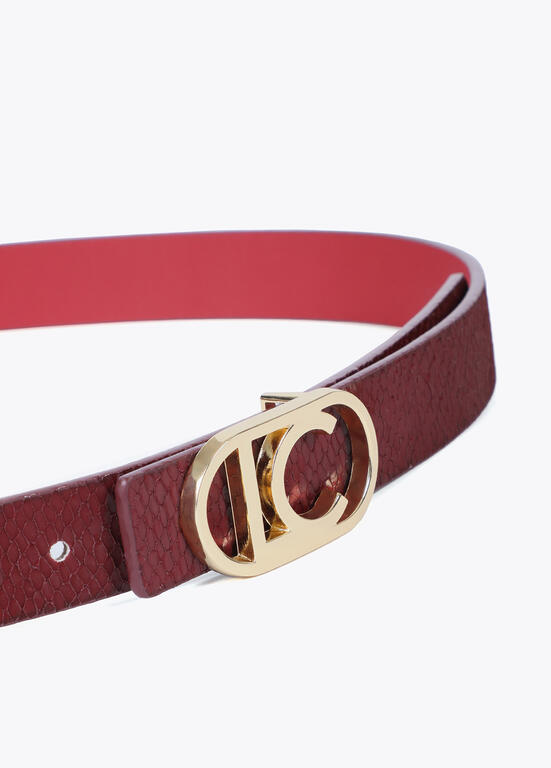 Cinturon Lola Casademunt reversible textura piel serpiente Rojo - Burdeo