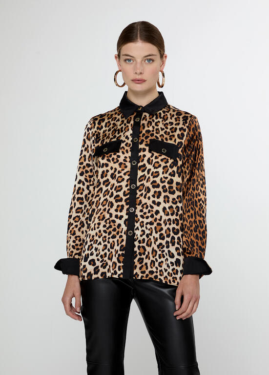 Camisa Lola Casademunt Satin Negro con Animal