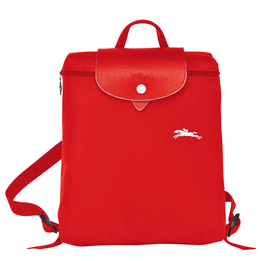 Mochila Longchamp roja completa letras blancas