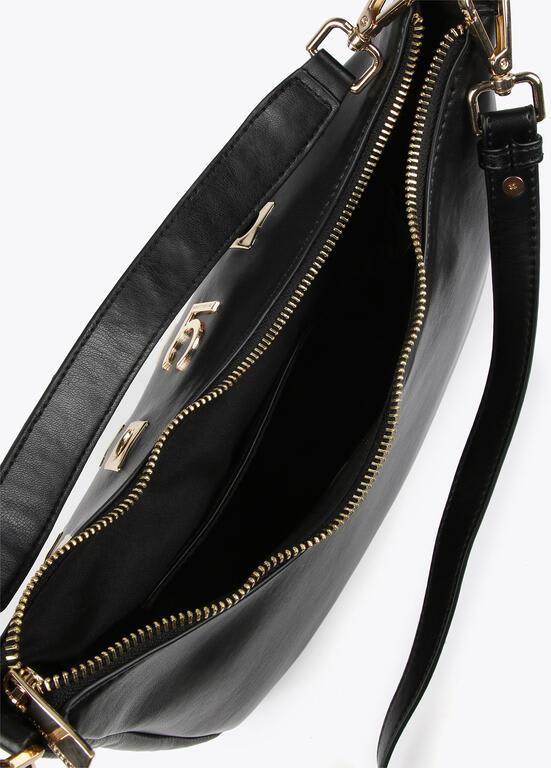 Cartera Lola Casademunt Shoulderbag media luna con ojales cuadrados Negro