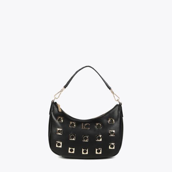 Cartera Lola Casademunt Shoulderbag media luna con ojales cuadrados Negro