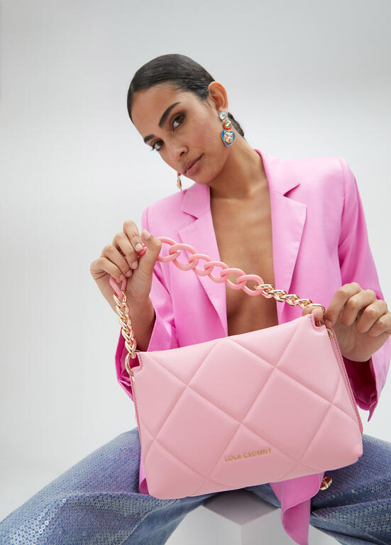 Cartera Lola Casademunt acolchada con cadena Rosa