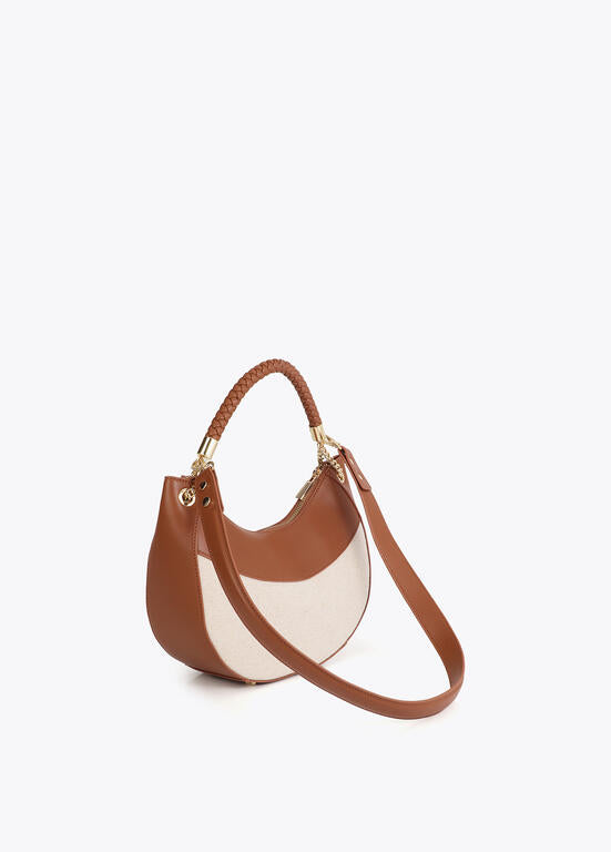 Cartera Lola Casademunt efecto piel y canvas bicolor crudo-marrón