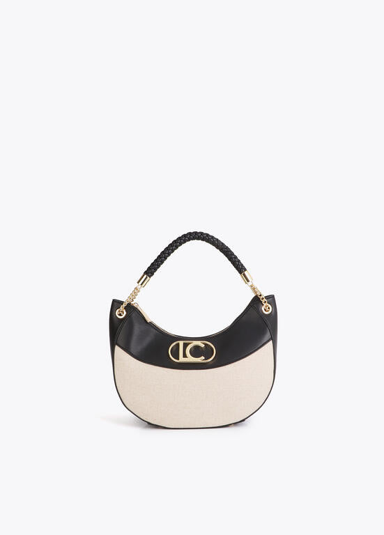 Cartera Lola Casademunt efecto piel y canvas bicolor crudo-negro