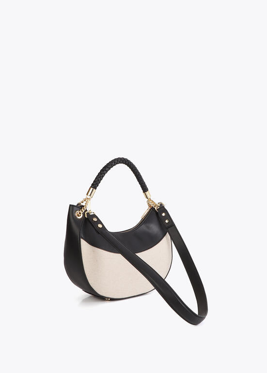 Cartera Lola Casademunt efecto piel y canvas bicolor crudo-negro