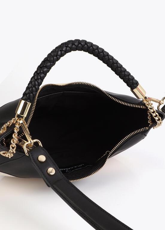 Cartera Lola Casademunt efecto piel y canvas bicolor crudo-negro