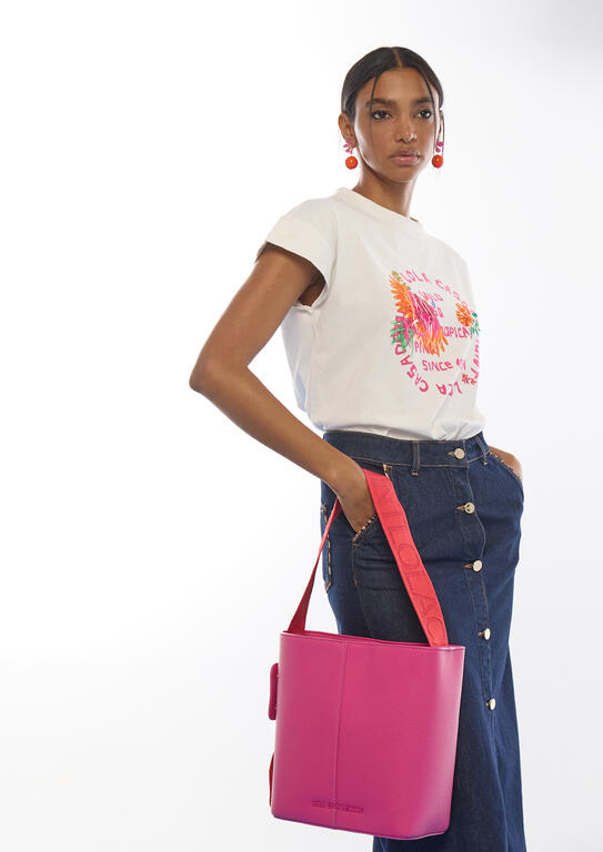 Cartera Lola Casademunt fucsia asa nylon contraste