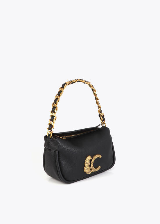 Cartera Lola Casademunt negra animal con detalle cadena dorada