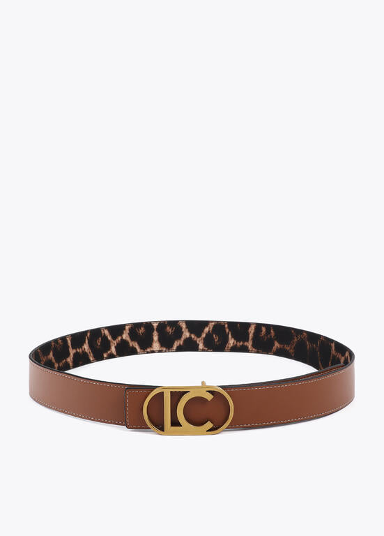 Cinturón Lola Casademunt  reversible animal print hebilla logo ova