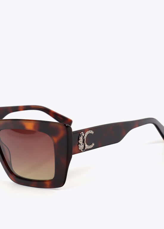 Lentes Lola Casademunt  de sol rectangular con logo leopardo marron
