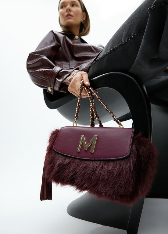 Cartera Lola Casademunt Bandolera Rectangular Peluda Burdeo