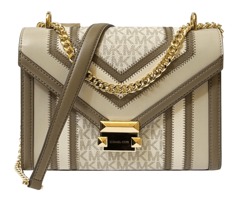 Cartera Michael Kors Whitney Rectangular taupe con crema