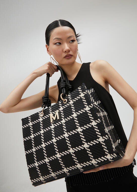 Cartera Lola Casademunt Shopper de cuadros con nudos en asa Negro
