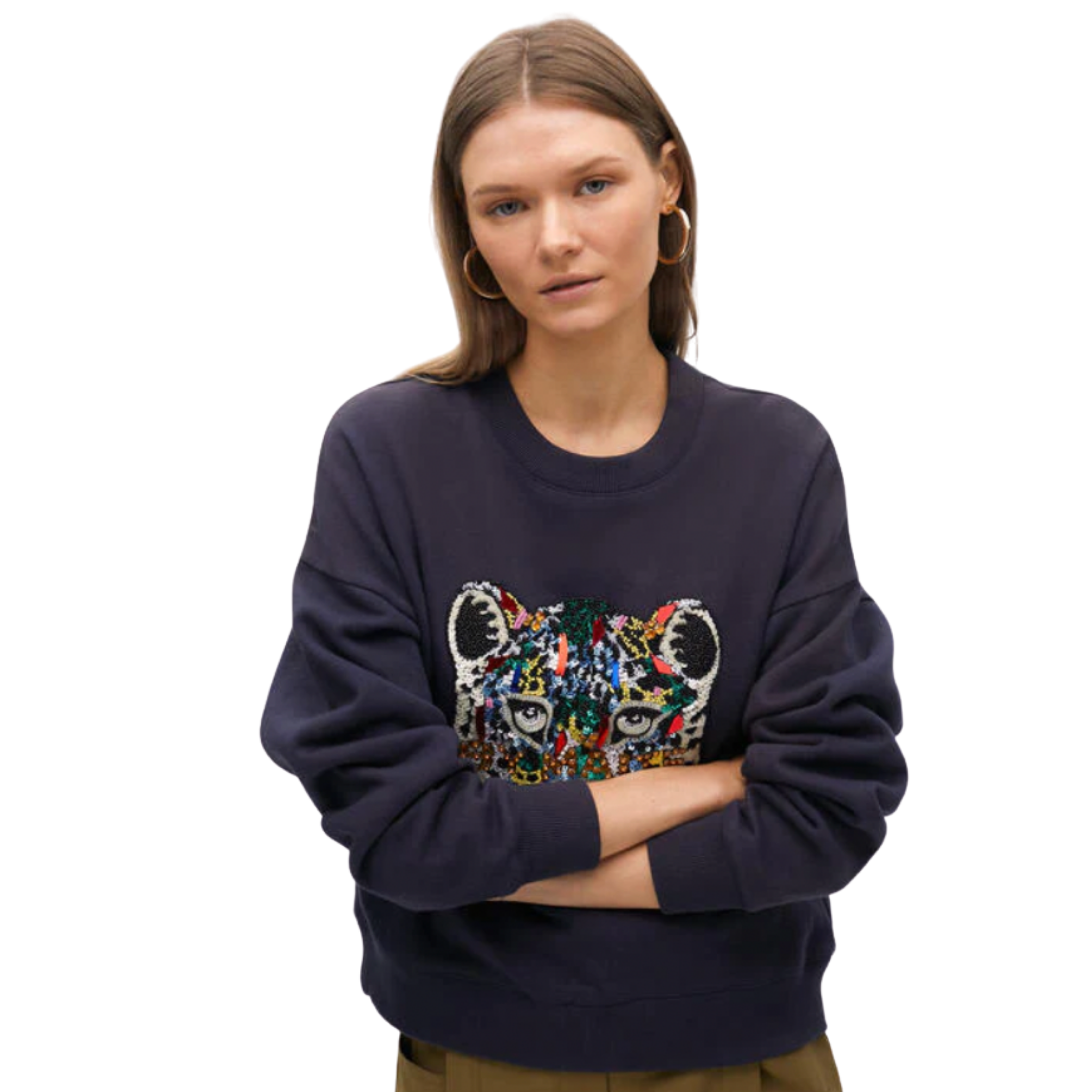 Poleron Lola Casademunt Con piedreria Tigre Navy