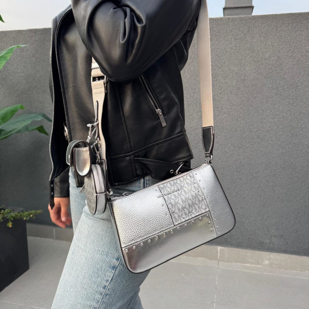 Cartera Michael Kors Crossbody Tech Attached correa cuero Plateado